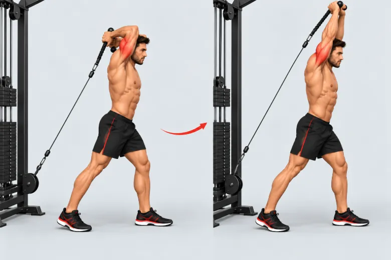 Illustration : Extension triceps au-dessus de la tête à la poulie